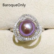 BaroqueOnly Zircon Inlaid 925 Rings Natural Color Freshwater Pearl 9-10mm Edison Pearl Ring Half-baroque Fashion Jewelry RI&RJ