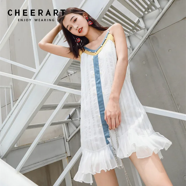 V Strap White Mini Dress