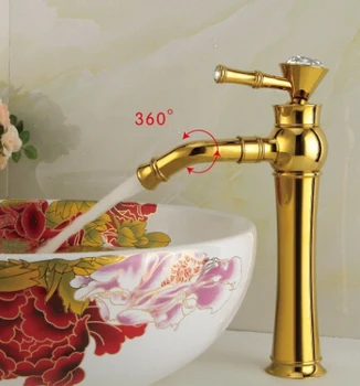 

Christmas Luxury Gold Crystal Ti-PVD Brass Tall Bathroom Vanity Sink / Basin Torneira Cozinha Faucets Mixers Taps (UP-5049)