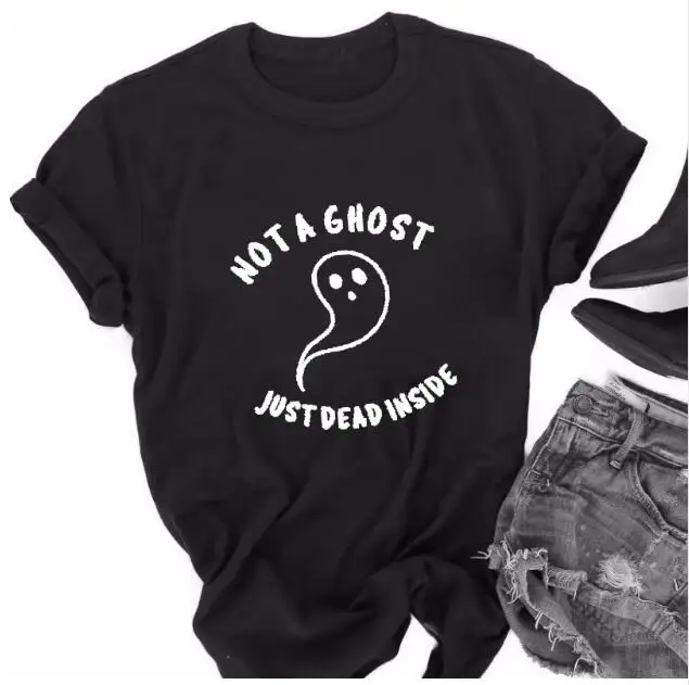 

Summer Halloween Harajuku Tee NOT A GHOST JUST DEAD INSIDE Hipster T-Shirt Tumblr Graphic Vintage Black Cotton Tops Drop Ship