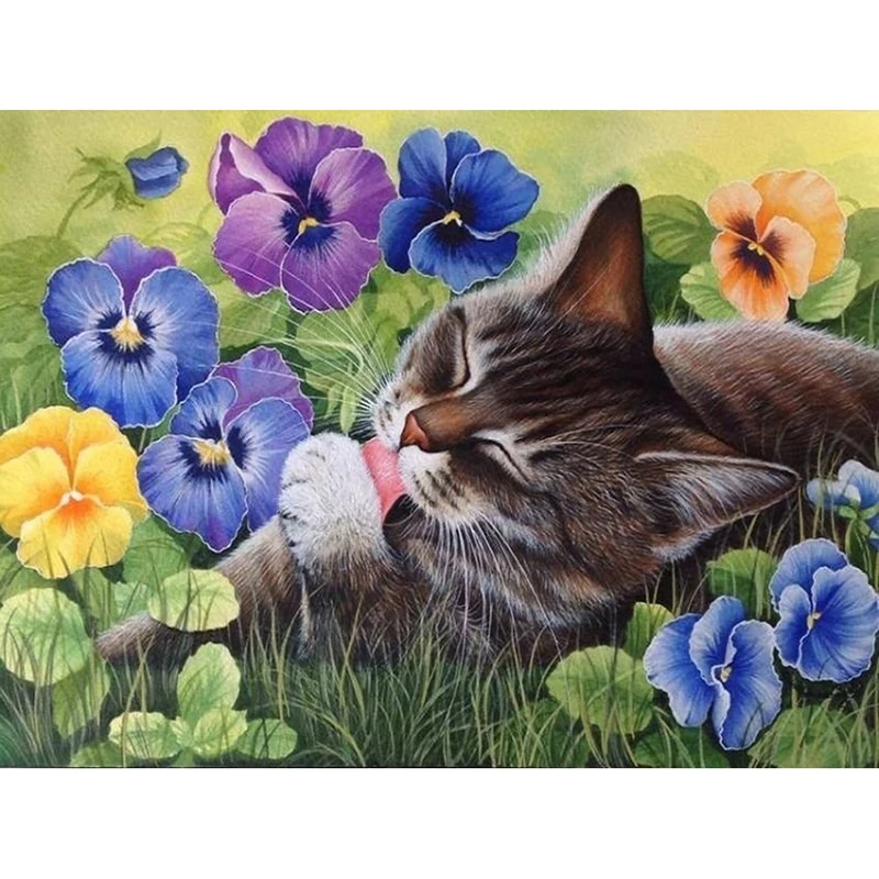 Huacan-5D-DIY-Diamond-Painting-Cat-Pictures-By-Rhinestones-Mosaic-Animal-Full-Square-Kits-Handwork-Diamond
