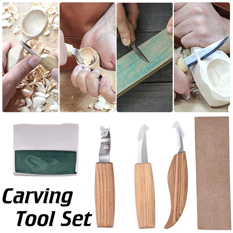 5PCS Wood Carving Tools Set Hook Knife Spoon Bowl Cup Round Edge Making Carving Tools For Beginners Woodworking Craft