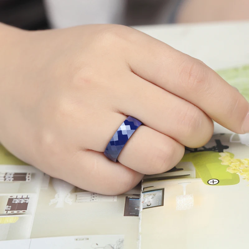 Ceramic Ring Dark Blue And Black Multi-Faceted for Men Women Jewelry Gift