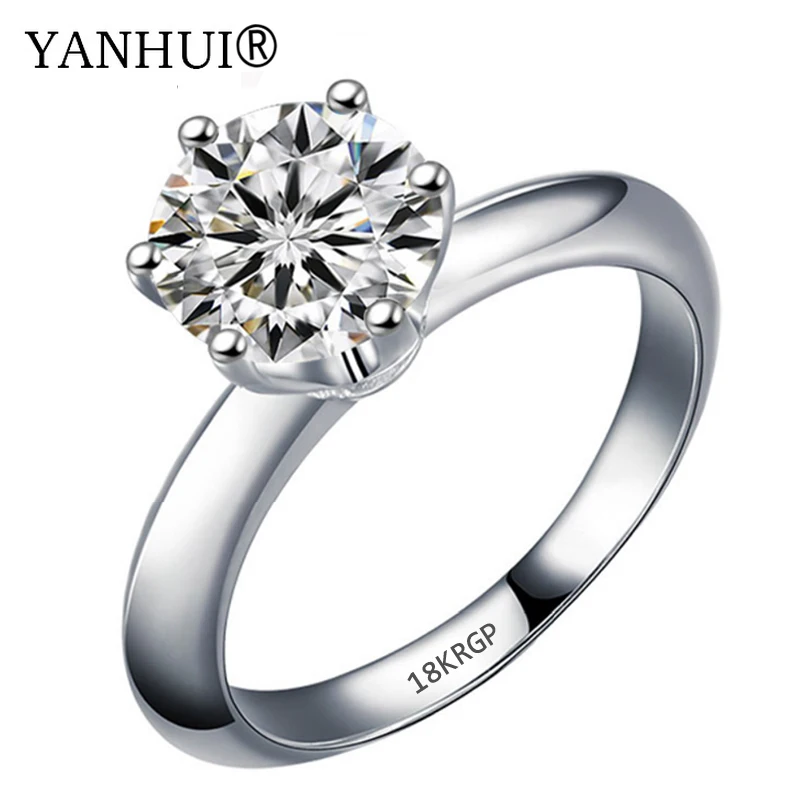 

95% OFF! Stamped 18KRGP White Gold Rings For Women 8mm 2 Carat Cubic Zirconia Engagement Wedding Rings Full Sizes Wholesale J168