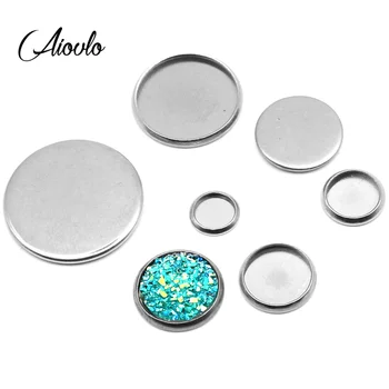

Aiovlo 20pcs Stainless Steel Round Settings Cabochon Base Bezel Trays Blank DIY Fit 8/10/12/14/16/18/20/25mm Jewelry Findings