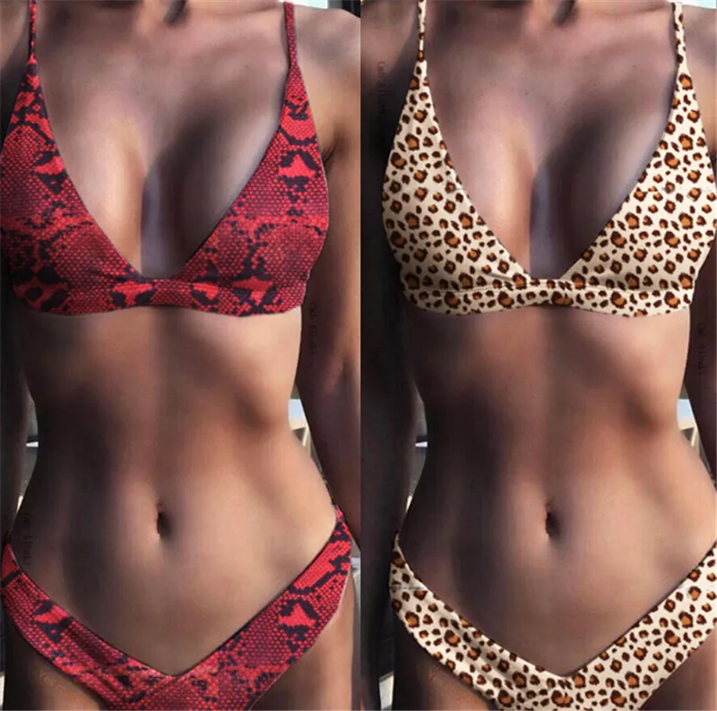 

two piece leopard snake print bikini Swimsuit Women bathing costume Sexy ladies Swimwea Swimwear Bikini Set 2019 swimwear tanga