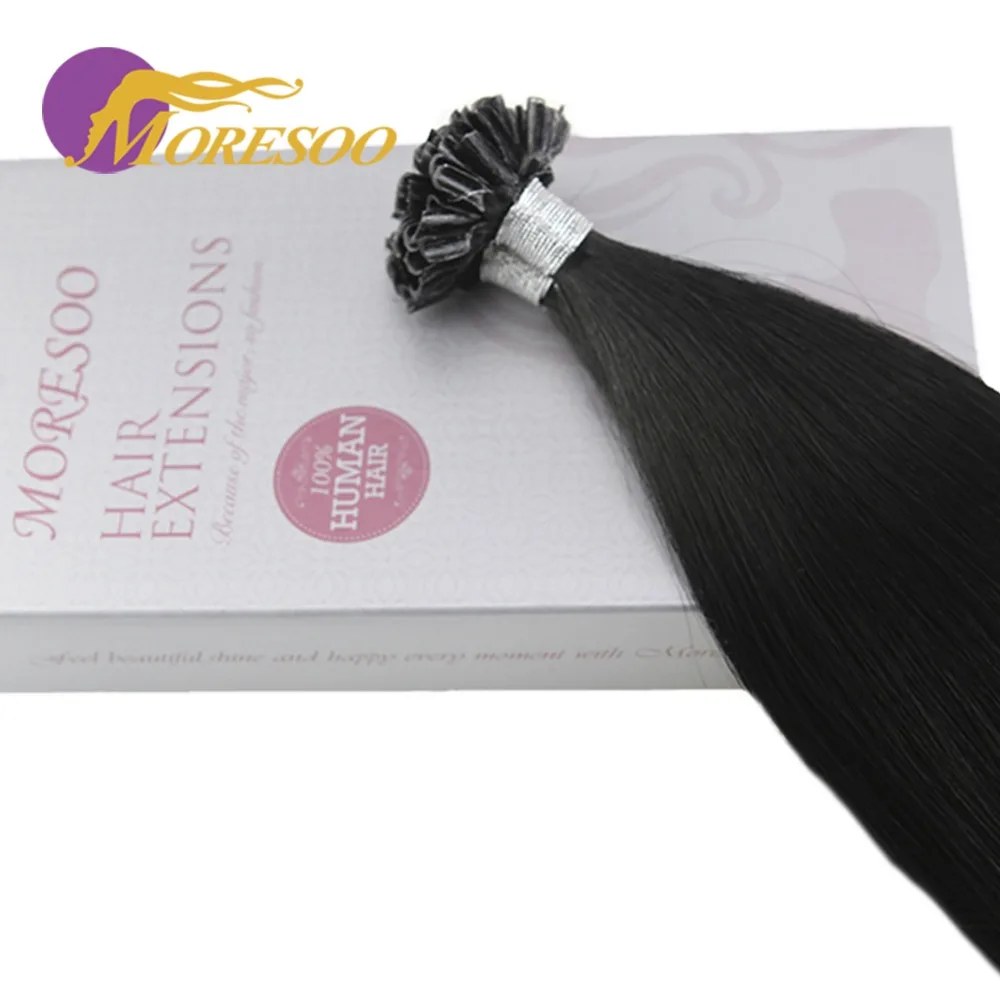 Moresoo Keratin Nail U Tip Extensions Machine Remy Pre-bonded Hot Fusions Real Human Hair Extensions 1g/s 50 Strands
