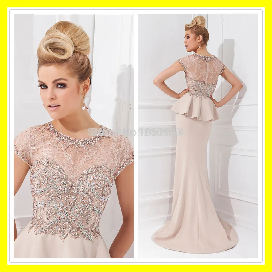 Dresses Long Trumpet /Mermaid Floor-Length Built-In Bra Beading None High Regular Short Empire Chiffon Polyester Customized 2015 | Свадьбы и