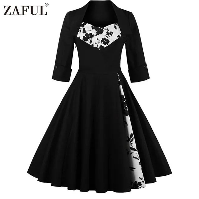 ZAFUL ВЕЛИКОБРИТАНИИ Женщины плюс размер одежды Одри хепберн 50 s Vintage элегантный V шеи robe feminino Бальное Платье Ретро Dress Vestidos