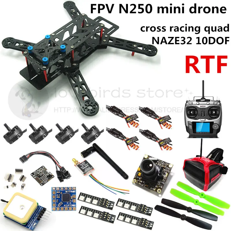 FPV N250 quadcopter mini drone NAZE32 10DOF + 2204II 2300KV motor + AT9 remote control + 700TVL camera + HEAD display + GPS RTF