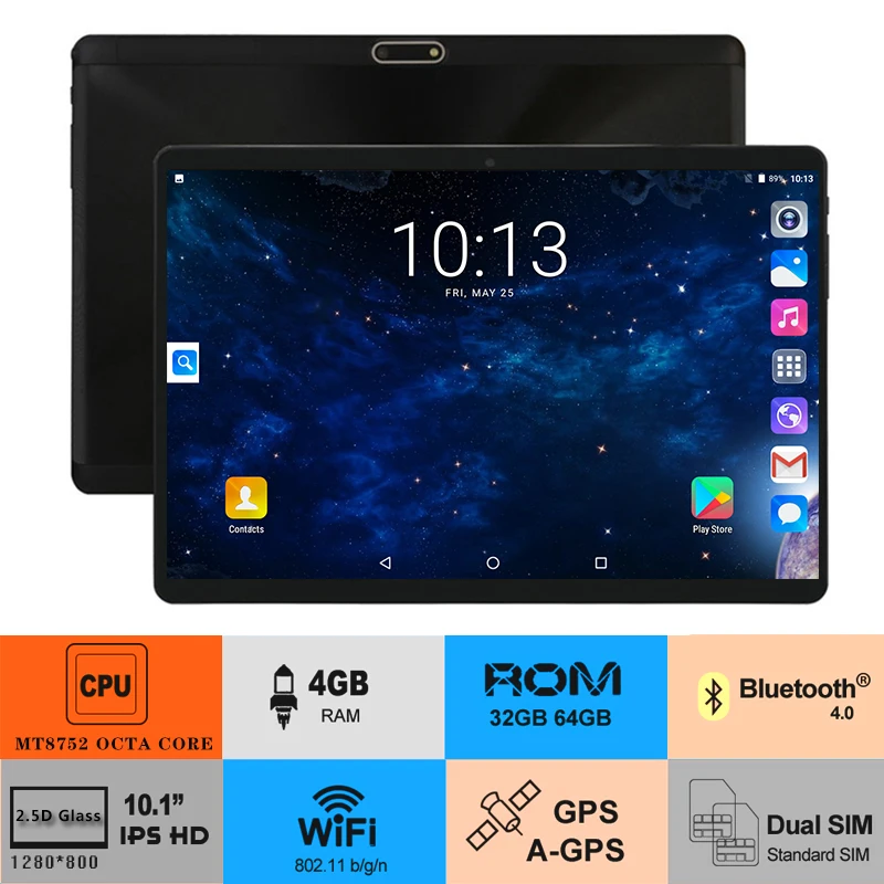 10 inch Octa Core tablet Android 8.0 4GB RAM 64GB ROM 1280X800 2.5D IPS Screen Dual SIM Cards 3G 4G FDD LTE GPS Pad 10
