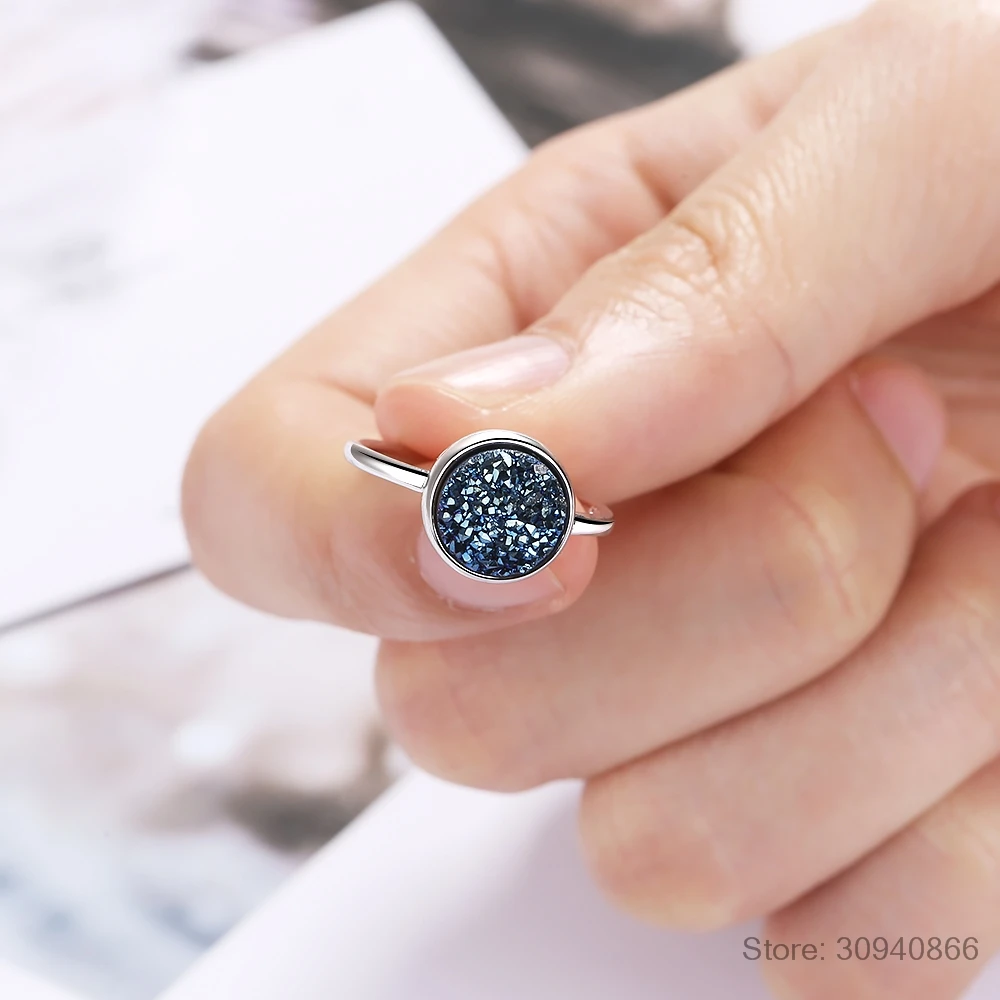 Круглый кианит, 925 пробы, серебро, синий кристалл, фрагмент, мечта, звезда, планета, кольца для женщин, регулируемое кольцо, S-R466