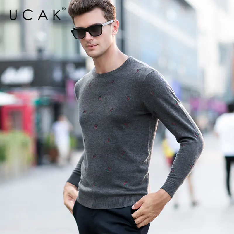 UCAK Brand Merino Wool Sweater Men Streetwear New Fashion Flower Embroidery Pull Homme Autumn Winter Cashmere Pullover Men U3043 UCAK Brand Merino Wool Sweater Men Streetwear New Fashion Flower Embroidery Pull Homme Autumn Winter Cashmere Pullover Men U3043