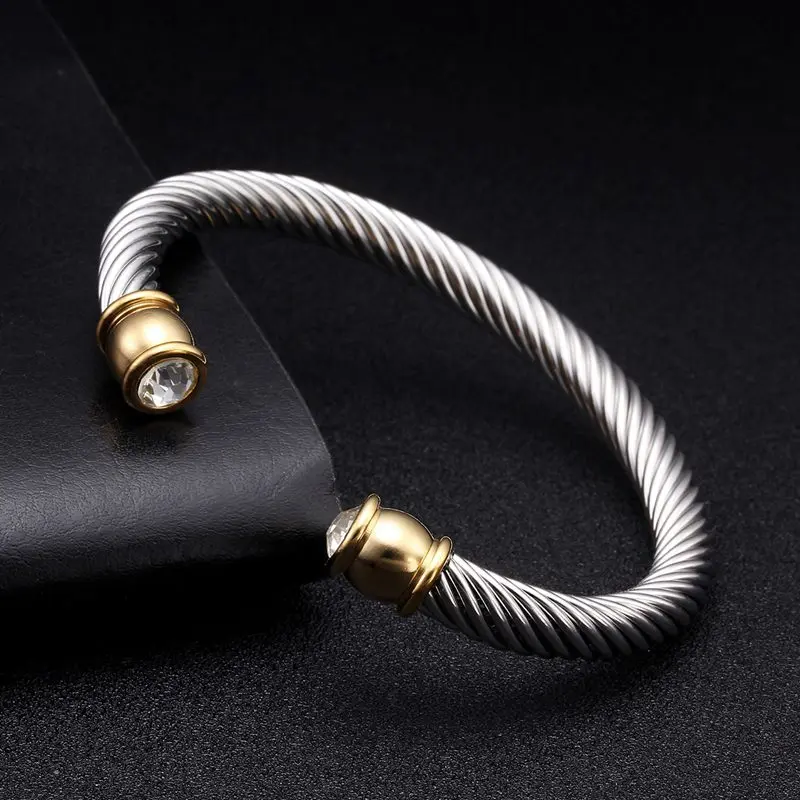 Luxury Gem Silver Open Sporty Mesh Stainless Steel Bracelets Trendy