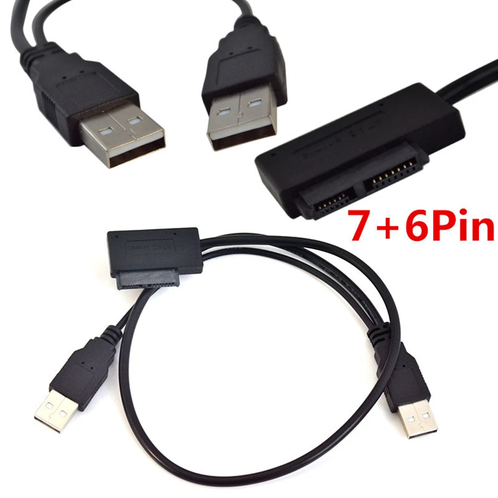 Dual USB 2.0 to 7+6Pin SATA II Optical Drive Adapter Cable Connector