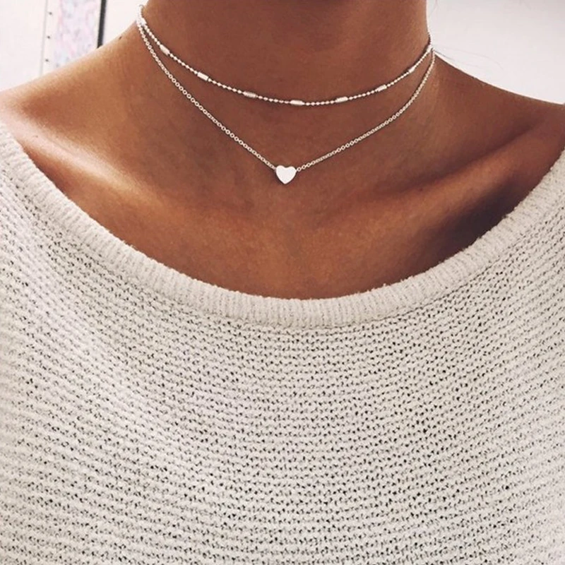 

initial necklace Boho Bead Multilayer heart Necklace Chockers For Women Bijou Gold Necklaces Pendants Stratification Chokers