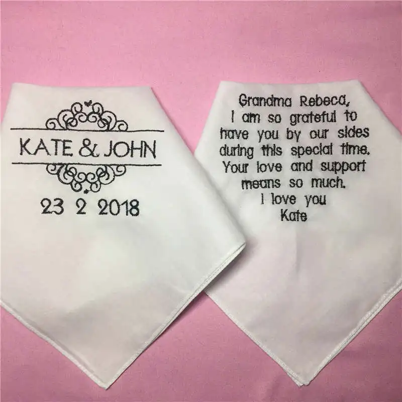  2 Pieces Custom Wedding Handkerchiefs for Parents Embroidered Wedding Hankies for Mother and Father