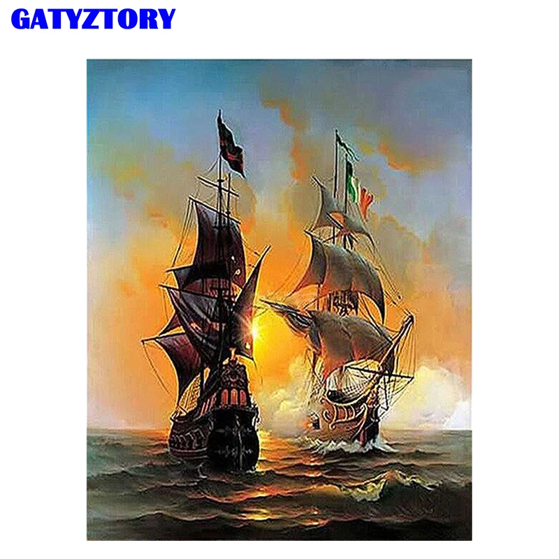 

Frameless Sailing War Boat Seascape DIY Painting By Numbers Wall Art Canvas Painting Unique Gift For Home Decoration 40x50cm
