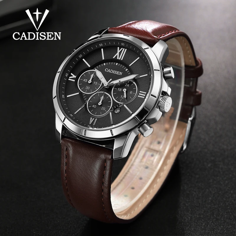 

CADISEN Mens Watches Top Luxury Brand Sports Watch Men Military Leather Quartz-watch Waterproof Male Clock Relogio Masculino
