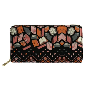 

WHEREISART 2019 Wallet Women Long Cute Abstract Books Print Wallet Leather Female Zipper Purse Clutch Cartera Mujer