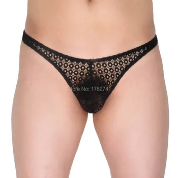 

Sexy Men's Lace Thong Bulge Pouch Sissy Tangas Gay Men Underwear T-Back Male G-String Jockstrap Sexy Lingerie
