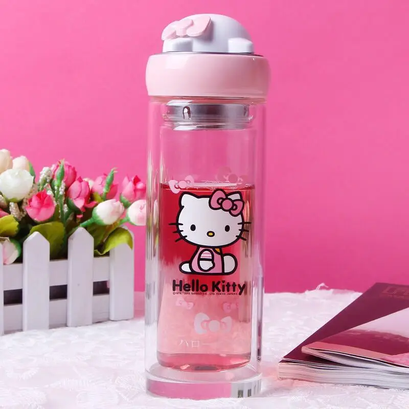 Милая бутылка для питья hello kitty, прозрачная чашка для воды, молока, Kawaii, чашка для чая, для заварки чая, фруктовый заварочный фильтр для путешествий и кофе