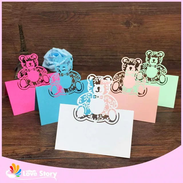 bhl 40pcs bear laser cut baby shower birthday party table name place
