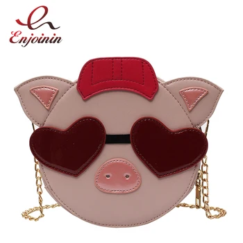 

Cute Pink Round Sunglasses Piggy Young Girl's Shoulder Bag Tote Crossbody Mini Messenger Bag Handbag For Women Purse Flap Bolsa