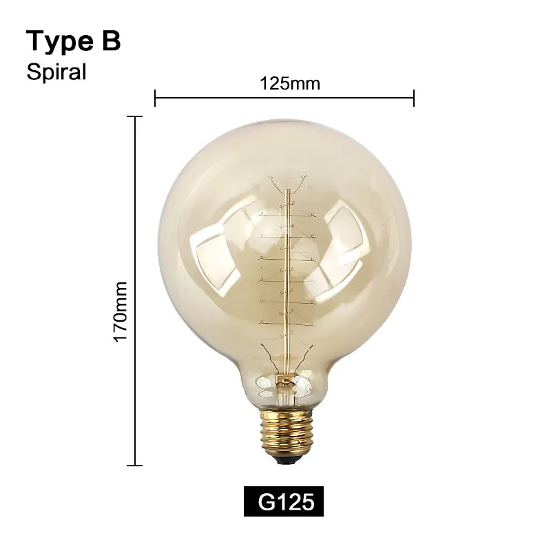 Ретро Винтаж Эдисон лампы Подвесная лампа-канделябр 220V нити E27 Эдисон лампы накаливания Светильник лампы античный Вольфрам лампа - Цвет: G125 Spiral