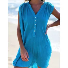 Summer Sleeveless Casual Dress Women Sexy V-neck Solid Color Beach Holiday Sun Dress sexy plunging neck solid color sleeveless mini dress for women
