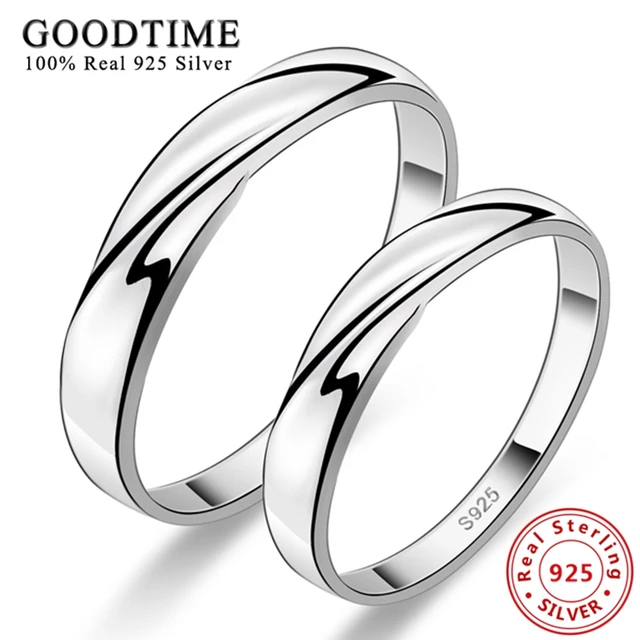 S925 Silver Couple Rings Simple Personality A Heart-to-heart Men And Women