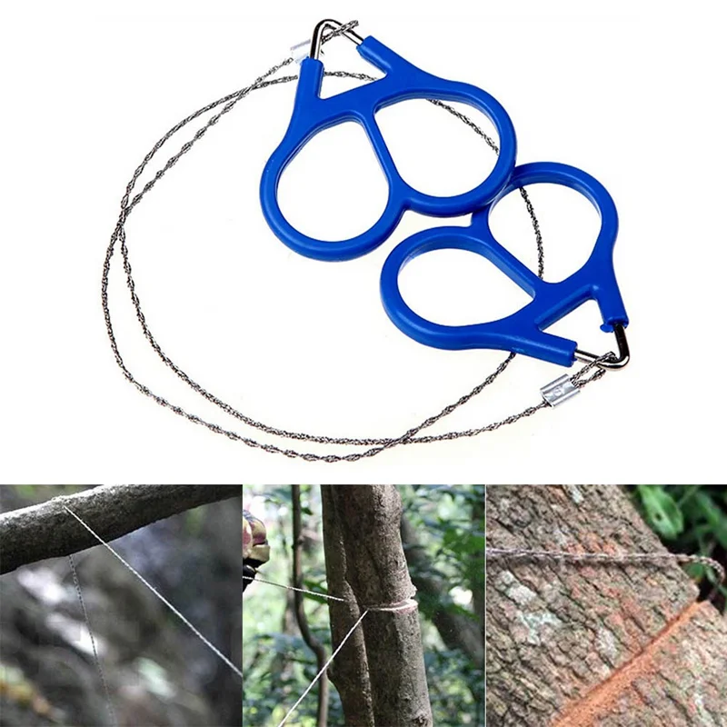 De mano de acero inoxidable y cadena en el bolsillo de sierras de alambre de la supervivencia portátil de herramientas de corte de sierras de mano azul 65 cm