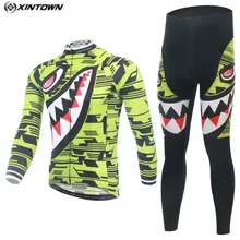 Горячие Xintown Для мужчин MTB велосипед Джерси комбинезон Наборы для ухода за кожей желтый Акула Pro Team Велоспорт одежда для верховой езды одежда рубашка с длинными рукавами coolmax