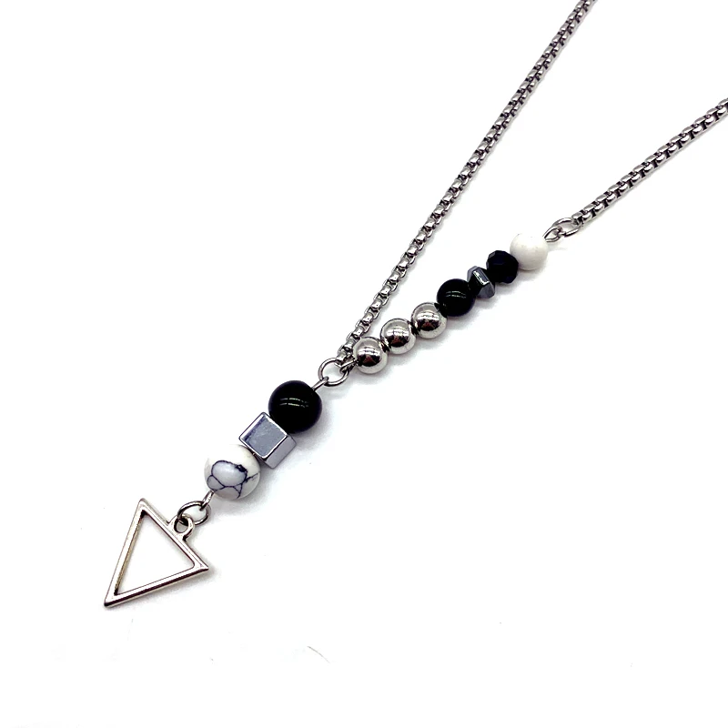 

New Fashion Triangle Pendant Necklace Men 2019 Simple Blue & Yellow Tiger Eye Strand Bead Necklace For Men Jewelry Gift