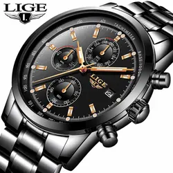 Lige модные Для мужчин S Часы лучший бренд класса люкс Бизнес кварцевые часы Для мужчин Повседневное полный Сталь Водонепроницаемый
