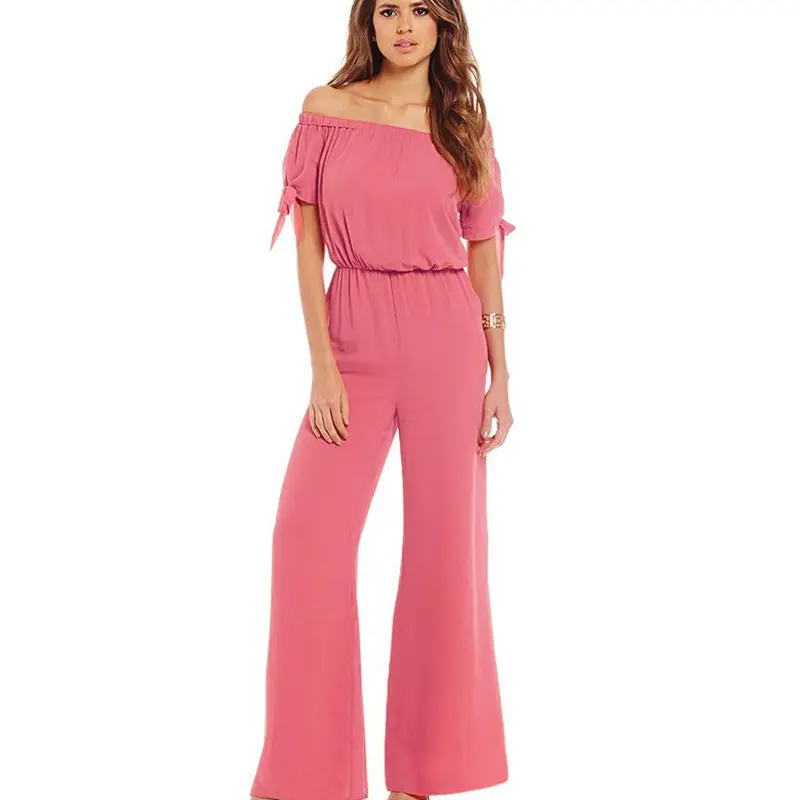 Women's Jumpsuit Lotus Leaf Collar Elegant Chiffon Trousers Slim Temperament Leaking Shoulder Floral Short Sleeve Spring New Women's Jumpsuit Lotus Leaf Collar Elegant Chiffon Trousers Slim Temperament Leaking Shoulder Floral Short Sleeve Spring New