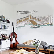 Vista de la ciudad Pegatinas de Pared Secnery Canotaje bajo el Puente de Pared Tatuajes de Home Decor Extraíble Dormitorio Pared Papel Tapiz de Carteles Gráficos