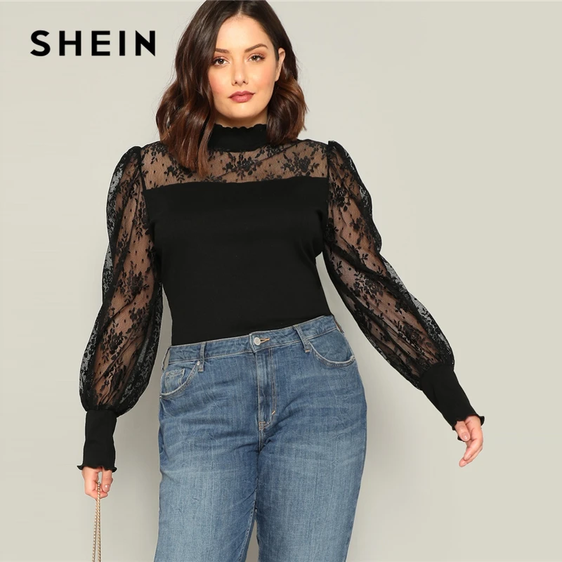 Женская Повседневная футболка SHEIN элегантная однотонная черная с длинными