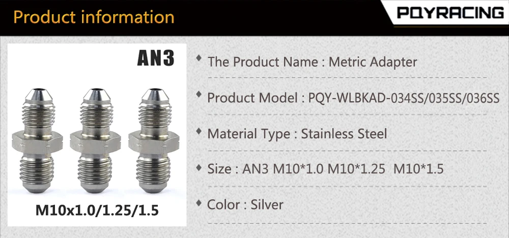 Pqy-черный AN3 Мужской 3/8x24 ФООН для M10x1.25/M10x1.5/M10x1.0 мужской пузырь Flare Нержавеющая сталь тормозной фитинги адаптер