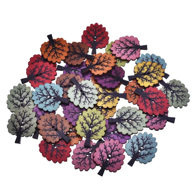 

50 Pcs/Pack Mix Colors Tree Wooden Buttons Sewing Buttons Scrapbooking Crafts Accessories