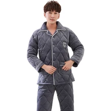 Высокое качество, три зимние толстые стеганые пижамы, мужские хлопковые фланелевые куртки с длинными рукавами, зимние домашние мужские пижамы, M-3XL