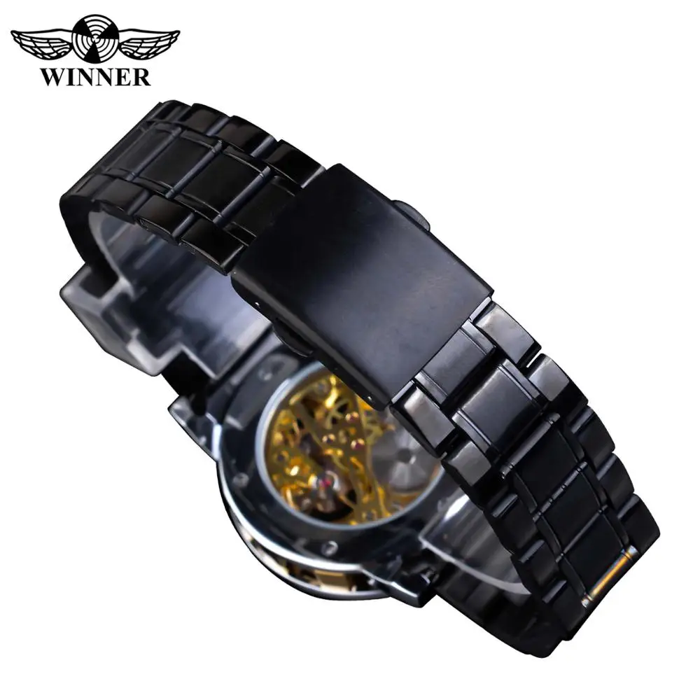 Winner мужские часы роскошные римские черные часы из нержавеющей стали механические деловые часы спортивные часы Relogio Masculino