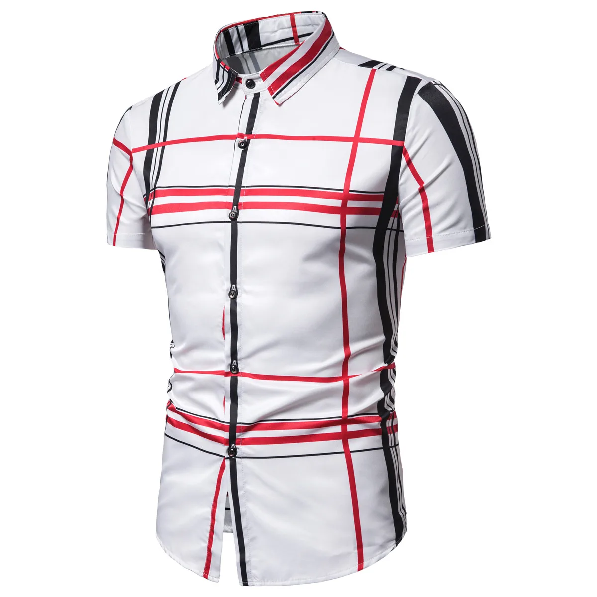Miicoopie Мужская рубашка с коротким рукавом для лета клетчатая Печать Повседневная дизайнерская мужская рубашка
