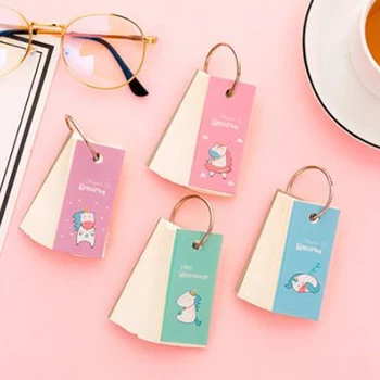 

Cartoon Mini Rainbow Unicorn Notebook Ring Buckle Blank Word Book Card Notepads Stationery Gift Cute Memo Pad Carry-on Word Book