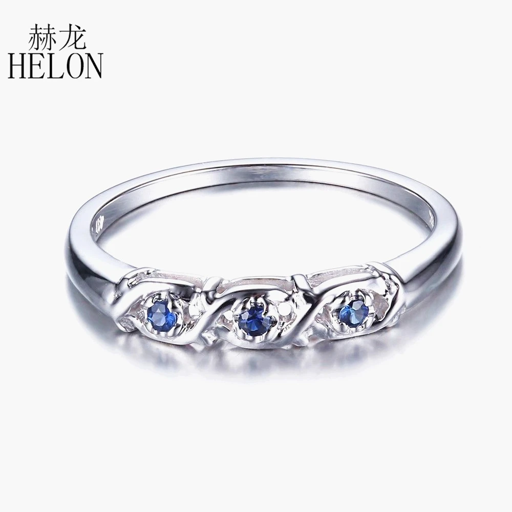 

HELON Gemstone Ring Solid 14K White Gold 0.06ct Genuine Natural Sapphires Engagement Ring Women Gift Party Romantic Fine Jewelry