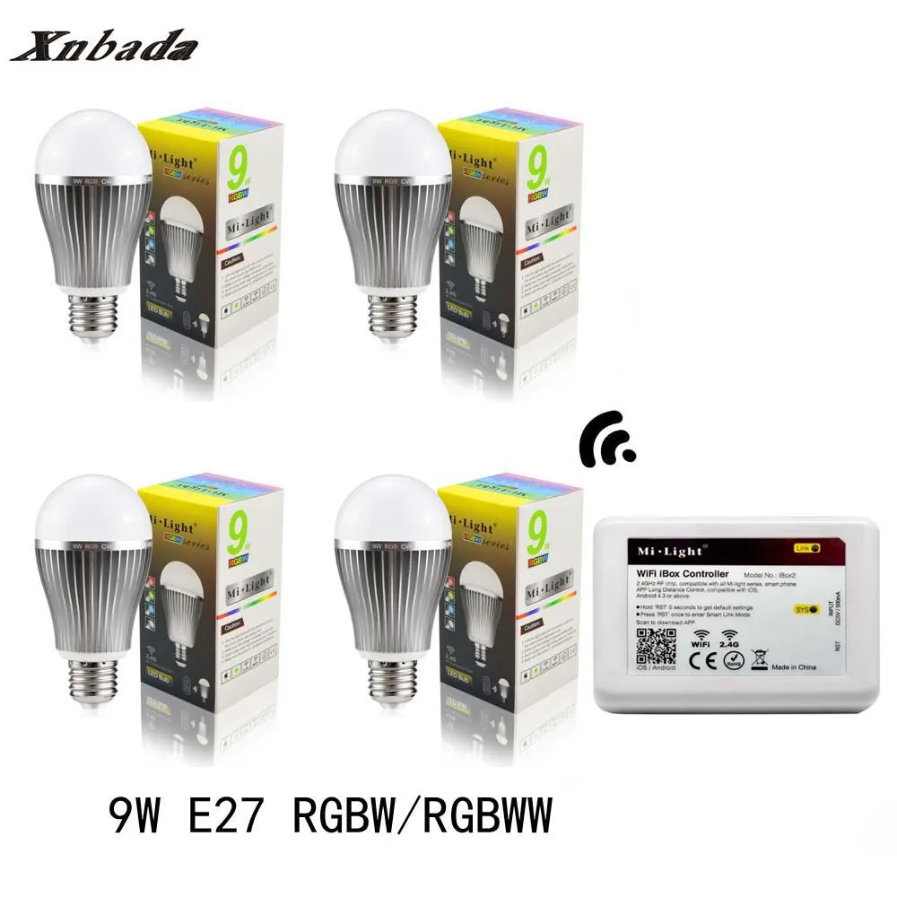

Mi Light Led Lamp E27 9W RGBW/RGBWW Led bulb+IBX2 RF Remote Wifi Led Spotlight light Dimmable Led light AC85-265V Free shipping