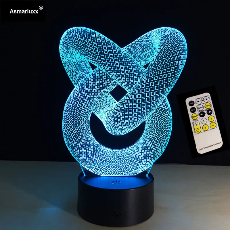 Decoração de Parede Controle Remoto Toque Cores Amor nó 3d Night Light Criativo Acrílico Ilusão Lâmpada Mesa Usb ou 7 6 High Quality Luzes e Iluminação