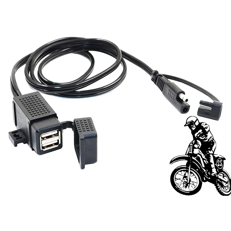 

Universal 12V-24V 3.1A Max Motorcycle SAE Cable Dual USB Adapter Waterproof Charger Socket