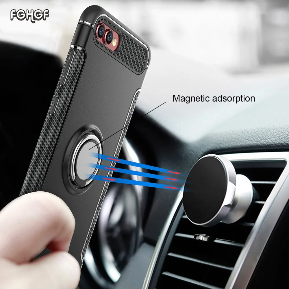 

FGHGF Phone Shell For Huawei Honor 10 Case Magnetic Ring Armor Back Cover Hawei For Honor V10 Note10 Good Quality Silicone Coque