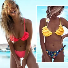 Miyouj-maillot de bain à volants, Sexy, imprimé Floral, Push Up, String, pour femmes, Monokini, ensemble deux pièces, XL, à lacets